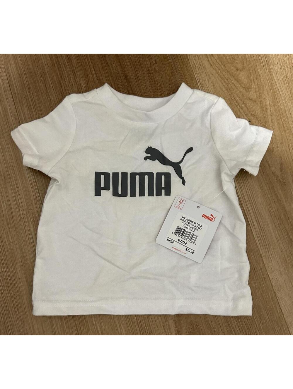 Puma Shirt Boys Size 0-3 Months White Short Sleeve Tee NWT